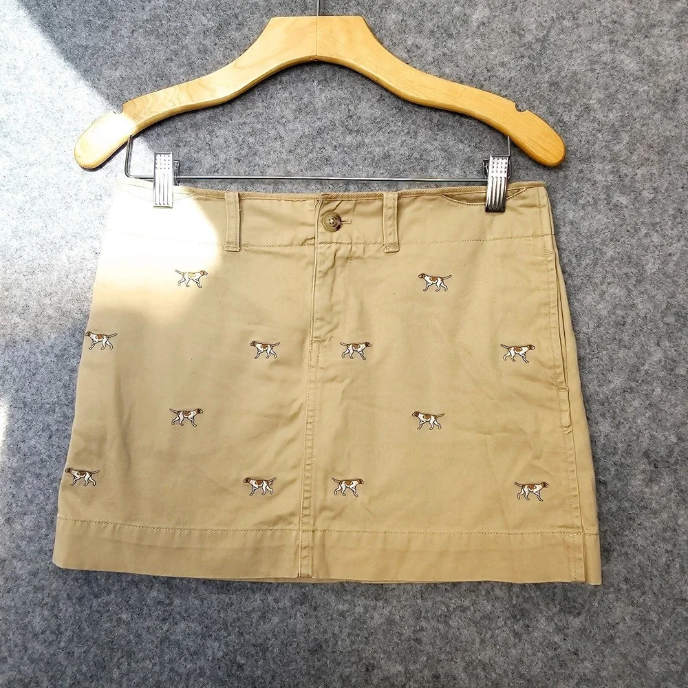 Polo RALPH LAUREN Mini Skirt Girls 16 XL Tan Khaki Dogs Preppy Ultra Super